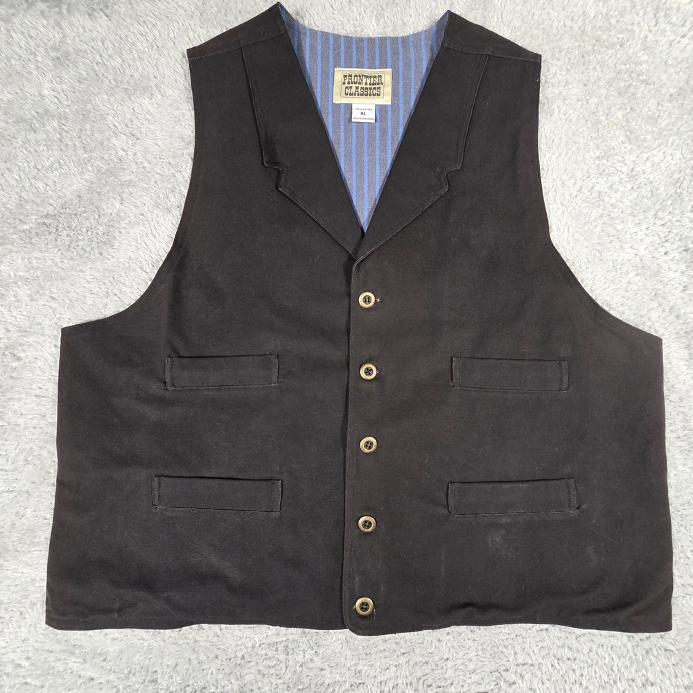 Frontier Classics Vest Mens XL Black Canvas Western Steampunk Old West Victorian